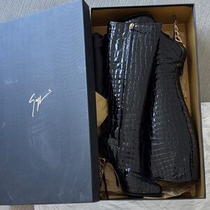 Giuseppe sexy Black Croc-Embossed Knee-High Boots
